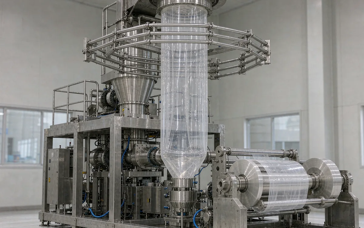 Multilayer blown film and laminating line producing packaging film