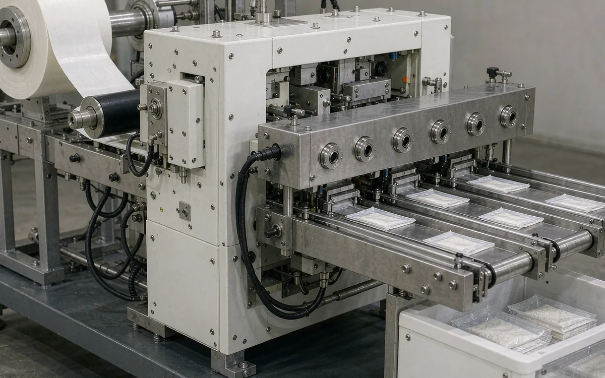 Flat sachet four-seal form-fill-seal machine with multi-lane output